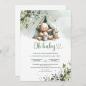 Boho groen genderneutraal teddybeer in tent kaart (Voorkant / Achterkant)