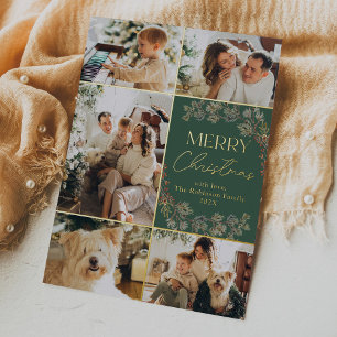 Boho Groen Goud 5 Foto Familie Kerstmis Kaart