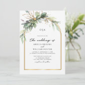 Boho Groen & Goud Eucalyptus Monogram Trouwen Kaart (Staand voorkant)