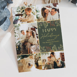 Boho Groen Goud Folie 5 Foto Prettig Kerst Kaart
