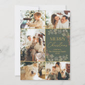 Boho Groen Goud Script Familie Foto Kerst Kaart (Voorkant)