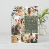 Boho Groen Goud Script Familie Foto Kerst Kaart (Staand voorkant)