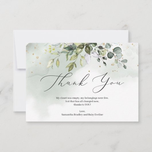 Boho groen loof eucalyptus Baby shower Bedankkaart (Voorkant)