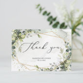 Boho groen loof eucalyptus goud geometrisch bedankkaart (Staand voorkant)