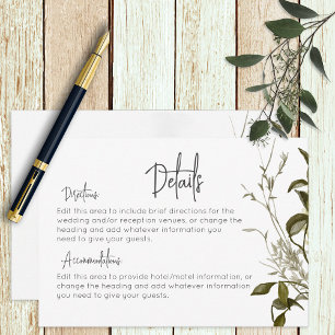 Boho groen moderne bloemen details bruiloft informatiekaartje