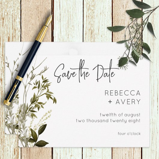 Boho groen moderne bloemige bruiloft save the date