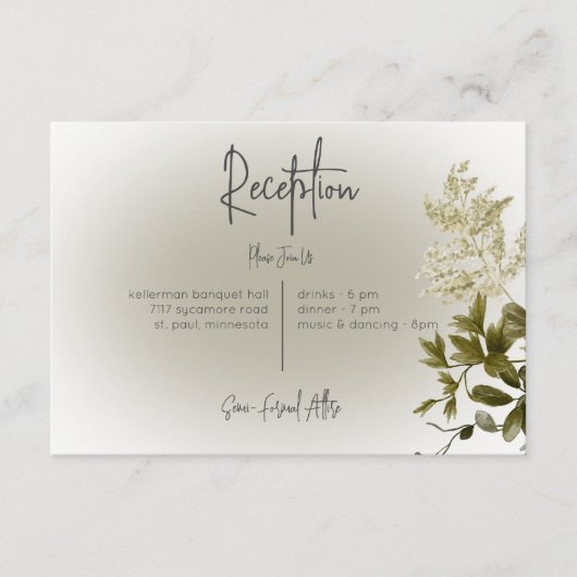Boho groen moderne receptie bruiloft informatiekaartje (Voorkant)
