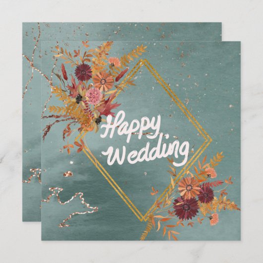 Boho Groen Rood Bloemen Patroon Gelukkig Huwelijk Kaart (Voorkant / Achterkant)