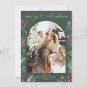 Boho groen roze gebladerte foto kerst Kaart (Voorkant)