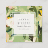 Boho Groen Roze Geschilderde Bloemen Review Verzoe Vierkante Visitekaartje (Voorkant)