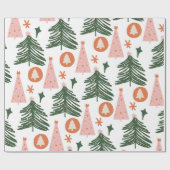 Boho Groen Roze Oranje Kerstbomen Cadeaupapier (Vlak)