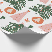 Boho Groen Roze Oranje Kerstbomen Cadeaupapier (Hoek)