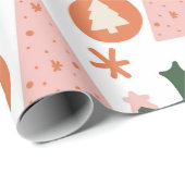 Boho Groen Roze Oranje Kerstbomen Cadeaupapier (Rol Hoek)