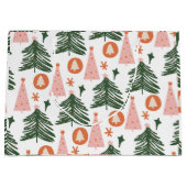 Boho Groen Roze Oranje Kerstbomen Groot Cadeauzakje (Voorkant)