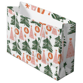 Boho Groen Roze Oranje Kerstbomen Groot Cadeauzakje