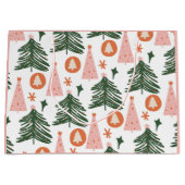 Boho Groen Roze Oranje Kerstbomen Groot Cadeauzakje (Voorkant)