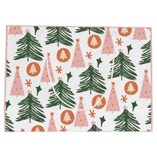Boho Groen Roze Oranje Kerstbomen Groot Cadeauzakje (Achterkant)