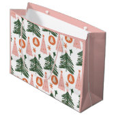 Boho Groen Roze Oranje Kerstbomen Groot Cadeauzakje (Voorkant Gekanteld)