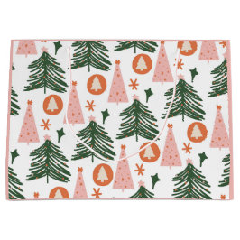 Boho Groen Roze Oranje Kerstbomen Grote Gift Groot Cadeauzakje