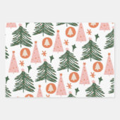 Boho Groen Roze Oranje Kerstbomen Inpakpapier Vel (Voorkant 3)