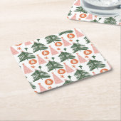 Boho Groen Roze Oranje Kerstbomen Kartonnen Onderzetters (Schuin)