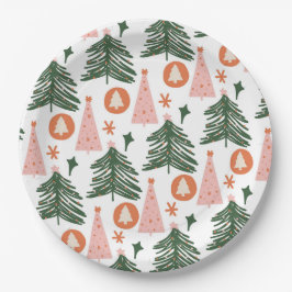 Boho Groen Roze Oranje Kerstbomen  Papieren Bordje