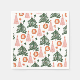 Boho Groen Roze Oranje Kerstbomen  Servet
