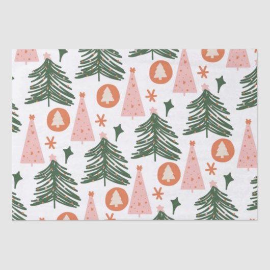 Boho Groen Roze Oranje Kerstbomen Tissuepapier (Voorkant)