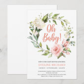 Boho groen roze rozen witte hortensia Oh Baby Kaart (Voorkant / Achterkant)