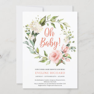 Boho groen roze rozen witte hortensia Oh Baby Kaart