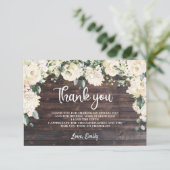 Boho groen rustiek hout witte bloemenrozen bedankkaart (Staand voorkant)
