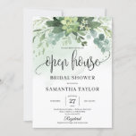 Boho groen sappig gebladerte open huis bruids kaart<br><div class="desc">Boho Greenery Succulent Foliage Open House Bridal Shower uitnodiging,  Neem contact met mij op voor overeenkomende items of voor maatwerk,  Blush Rozen ©</div>