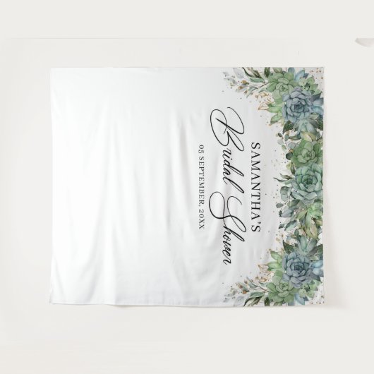 Boho groen succulenten gouden lijst bruidsdouche wandkleed (Voorkant (horizontaal))