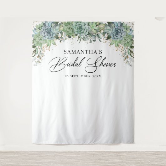 Boho groen succulenten gouden lijst bruidsfeestje wandkleed (Voorkant)