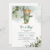 Boho groen teddybeer astronaut genderneutraal kaart (Voorkant / Achterkant)