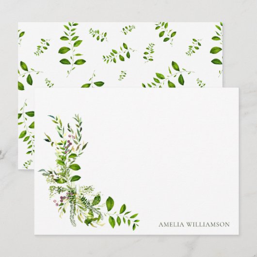 Boho Groen Waterverf Bloemen Vrijgezellenfeest Bedankkaart (Voorkant / Achterkant)