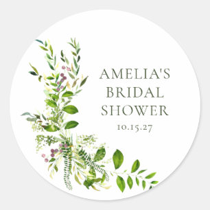 Boho Groen Waterverf Bloemen Vrijgezellenfeest Ronde Sticker