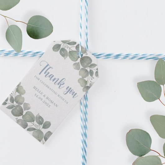 Boho Groen Waterverf Eucalyptus Bruiloft Cadeaulabel