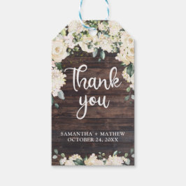 Boho groen wit bloemenhout rustiek rozen cadeaulabel