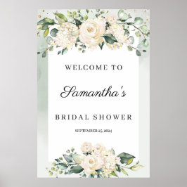 Boho groen witte rozen bruidsdouche welkom poster