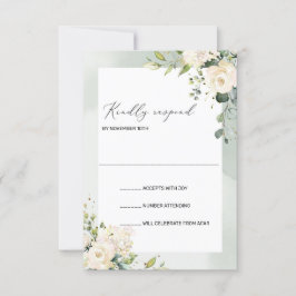Boho groen witte rozen hortensia's bruiloft RSVP