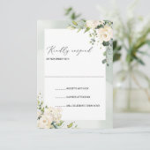 Boho groen witte rozen hortensia's bruiloft RSVP Kaartje (Staand voorkant)
