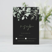 Boho groen zwart eucalyptus bruiloft RSVP Kaartje (Staand voorkant)