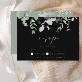 Boho groen zwart eucalyptus bruiloft RSVP Kaartje