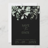 Boho groen zwart eucalyptus bruiloft save the date (Voorkant)