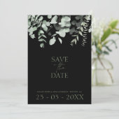 Boho groen zwart eucalyptus bruiloft save the date (Staand voorkant)