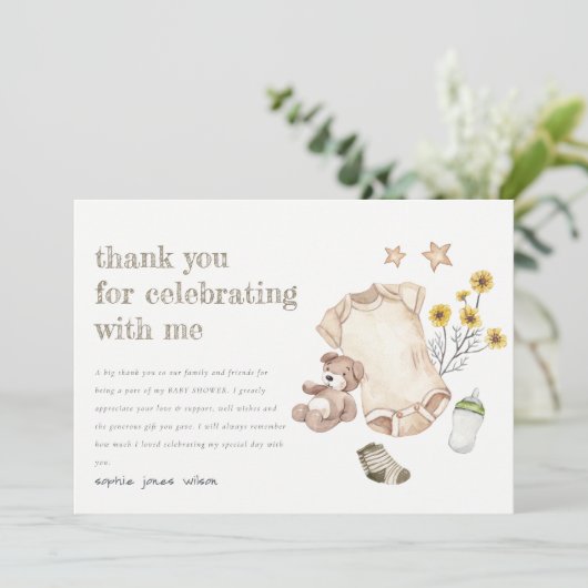 Boho Groene Babykleding Genderneutraal Baby shower Bedankkaart (Staand voorkant)