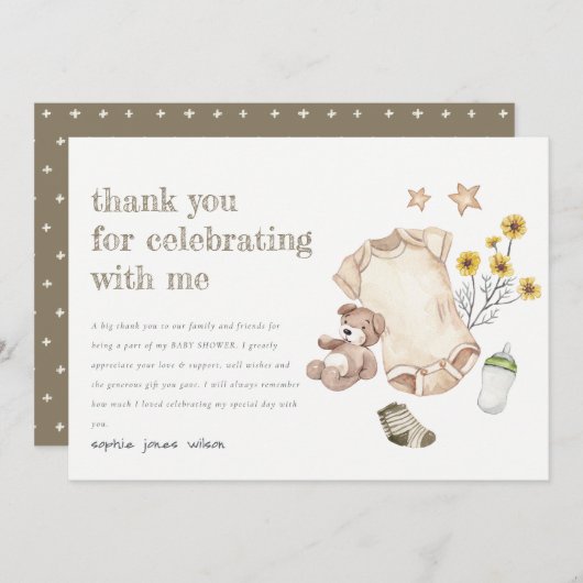 Boho Groene Babykleding Genderneutraal Baby shower Bedankkaart (Voorkant / Achterkant)