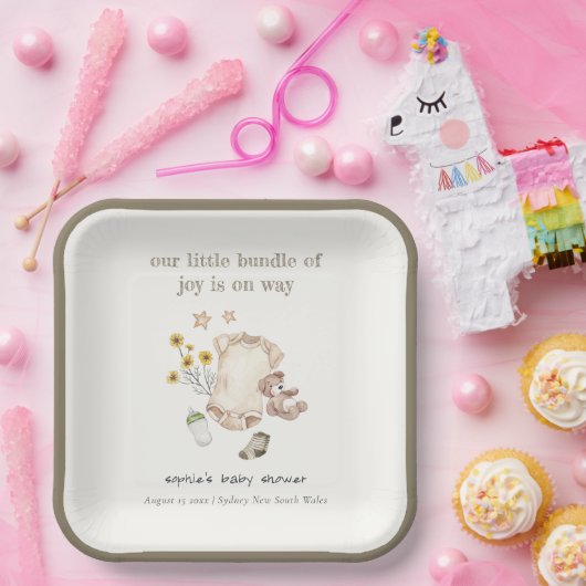 Boho Groene Babykleding Genderneutraal Baby shower Papieren Bordje (Feest)