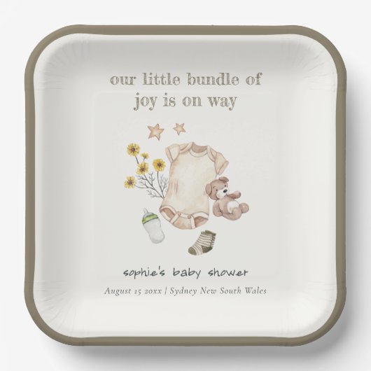 Boho Groene Babykleding Genderneutraal Baby shower Papieren Bordje (Voorkant)